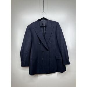Ermenegildo Zegna Wilkes Bashford Wool Cashmere Dbl Breast 56 Blue Stripe Blazer